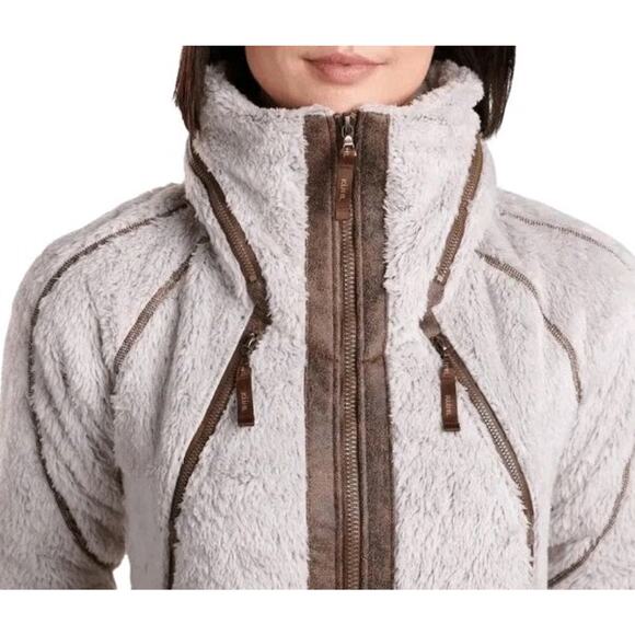 KUHL Flight Jacket Women's Sherpa Fleece Full Zip Stowaway Hood Size Small - Picture 2 of 13